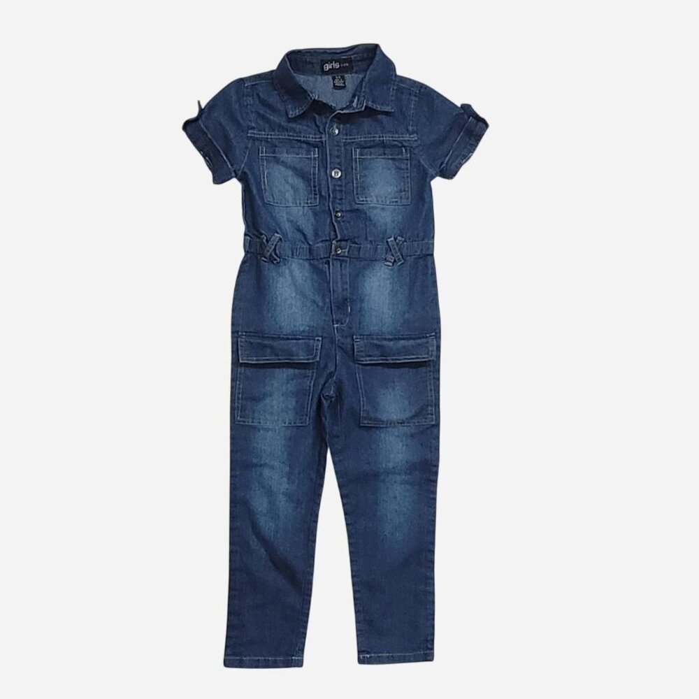 Girls Denim One Piece Jumpsuit | Size 5/6 | Blue Button Up Casual